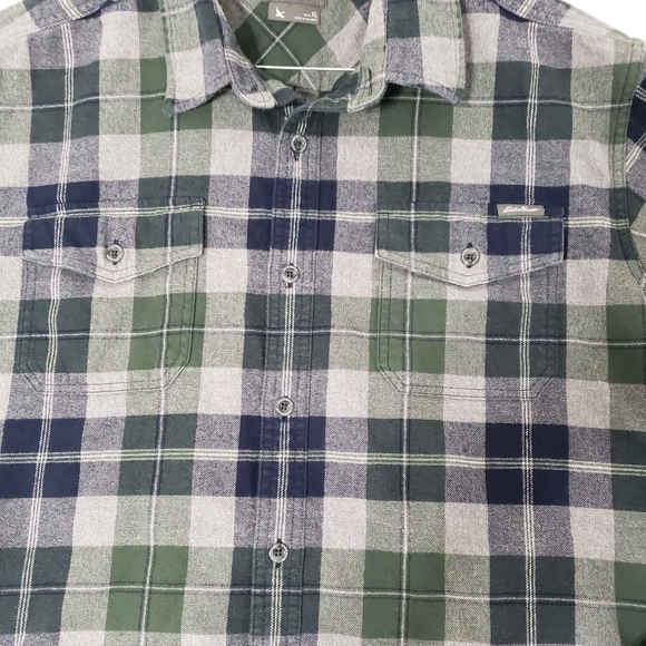 Eddie Bauer tartan plaid flannel shirt 100% cotton Men's xl blue green gray tone - Picture 3 of 8